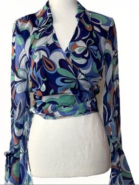 ASOS Design Women's Retro Floral Cropped Blouse 8 Flare Sleeves Boho Festival